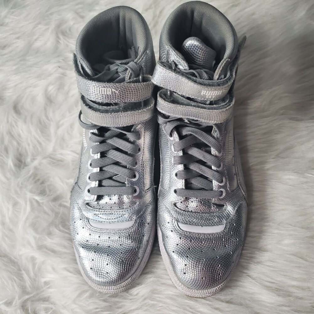 PUMA Sky II High Holographic Jr Youth Girls Shoes Silver Leather Sneaker - Picture 5 of 9